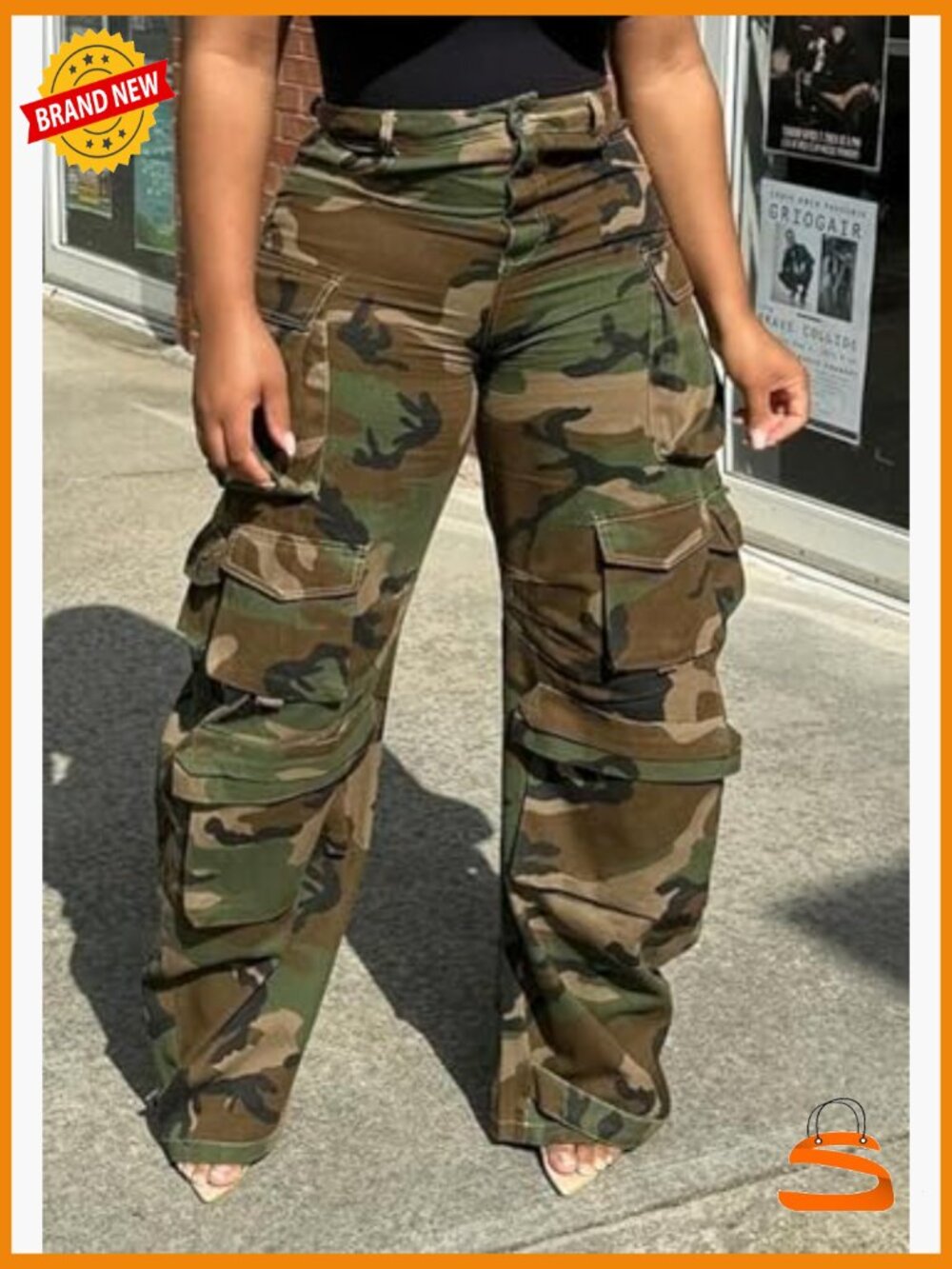 High Waisted Wide Leg Cargo Pants with Pockets, Lightweight Polyester Blend - Picture 5 of 7